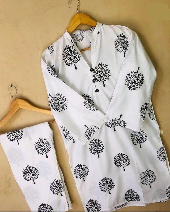 2 Pcs Women's Stitched Linen Printed Suit